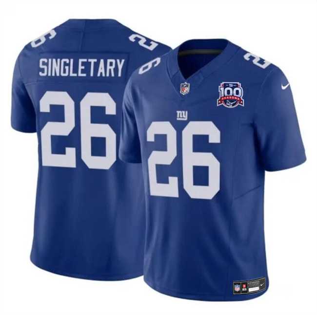 Men & Women & Youth New York Giants #26 Devin Singletary Blue 2024 F.U.S.E. 100TH Season Patch Vapor Untouchable Limited Stitched Jersey->new york giants->NFL Jersey